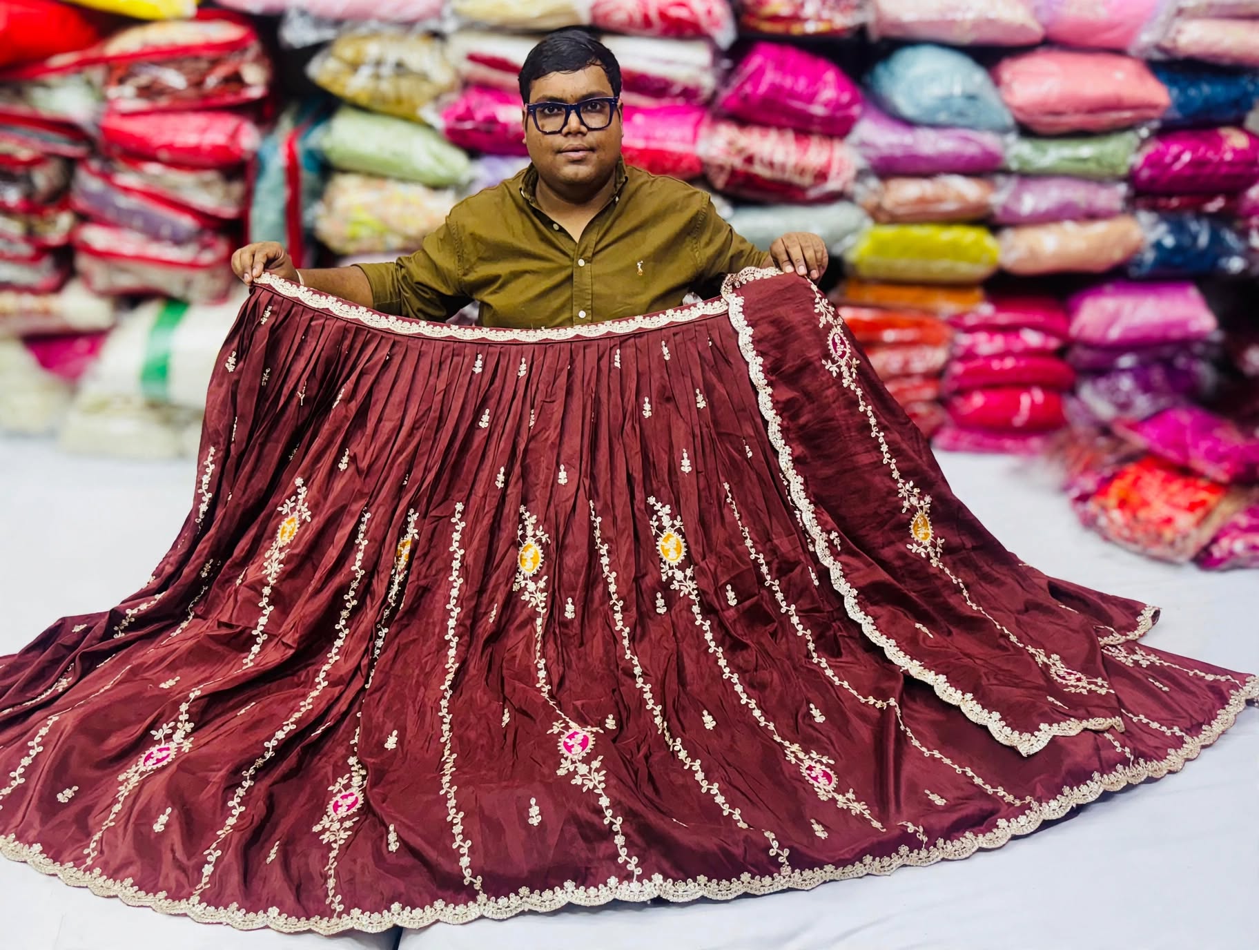 Exclusive silk embroidered lehnga with jari work