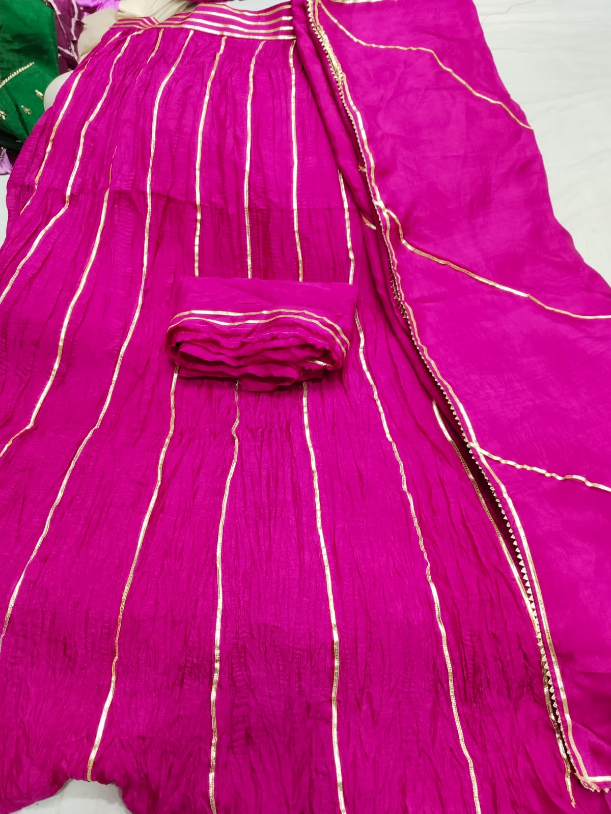 Pure Upada crush skirt set with gota work