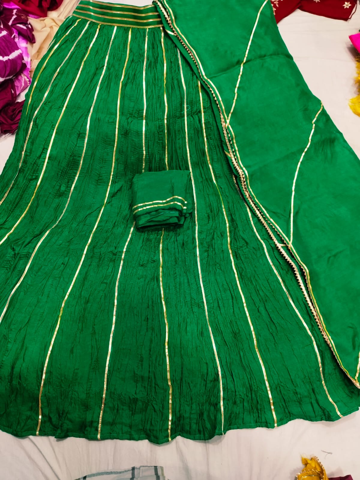 Pure Upada crush skirt set with gota work