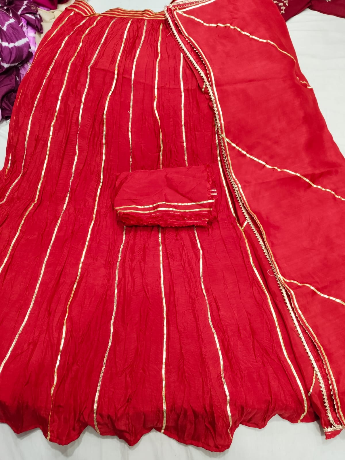 Pure Upada crush skirt set with gota work