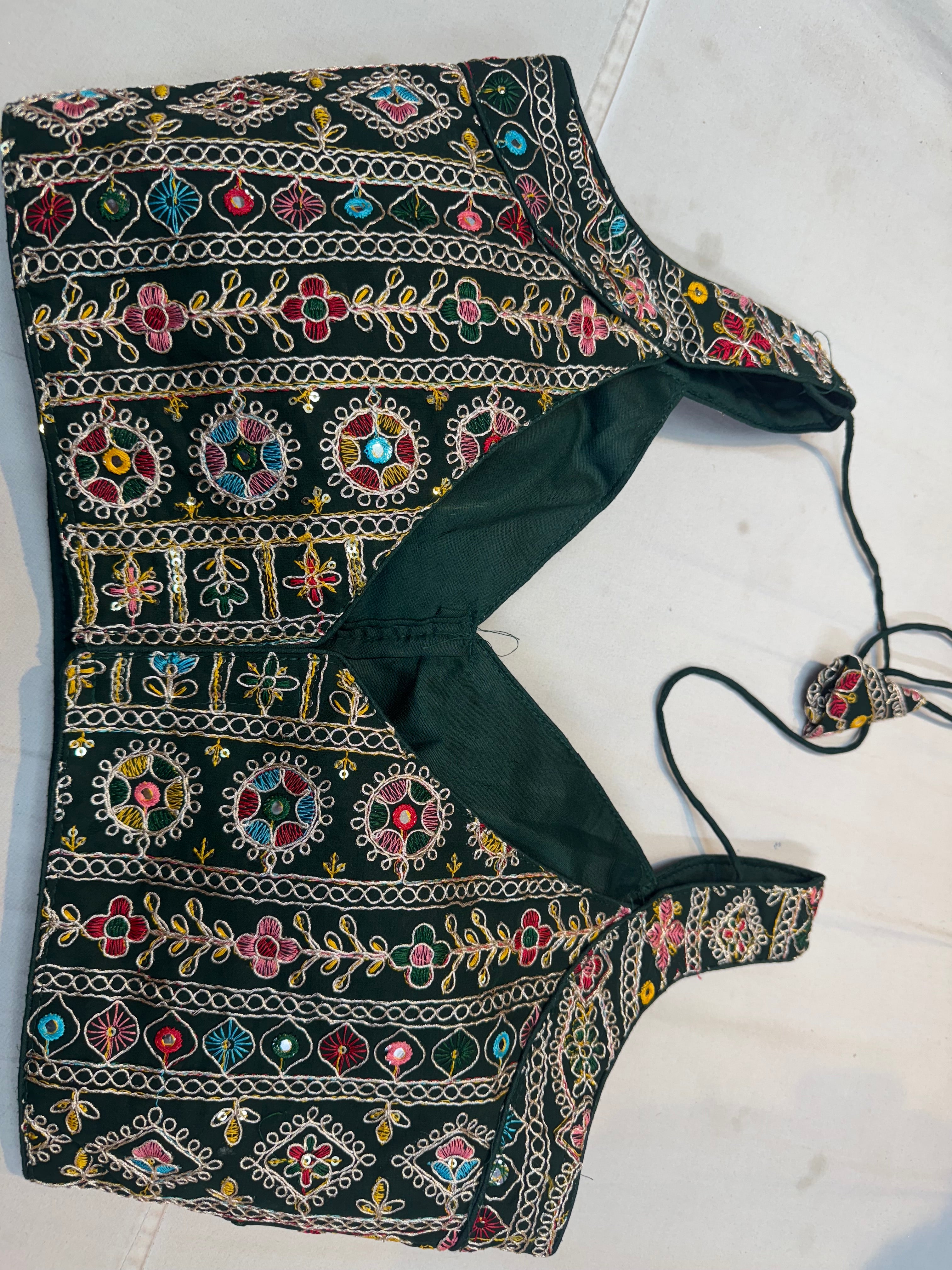 Multicoloured Embroidery and coding work blouse with elbow sleeves