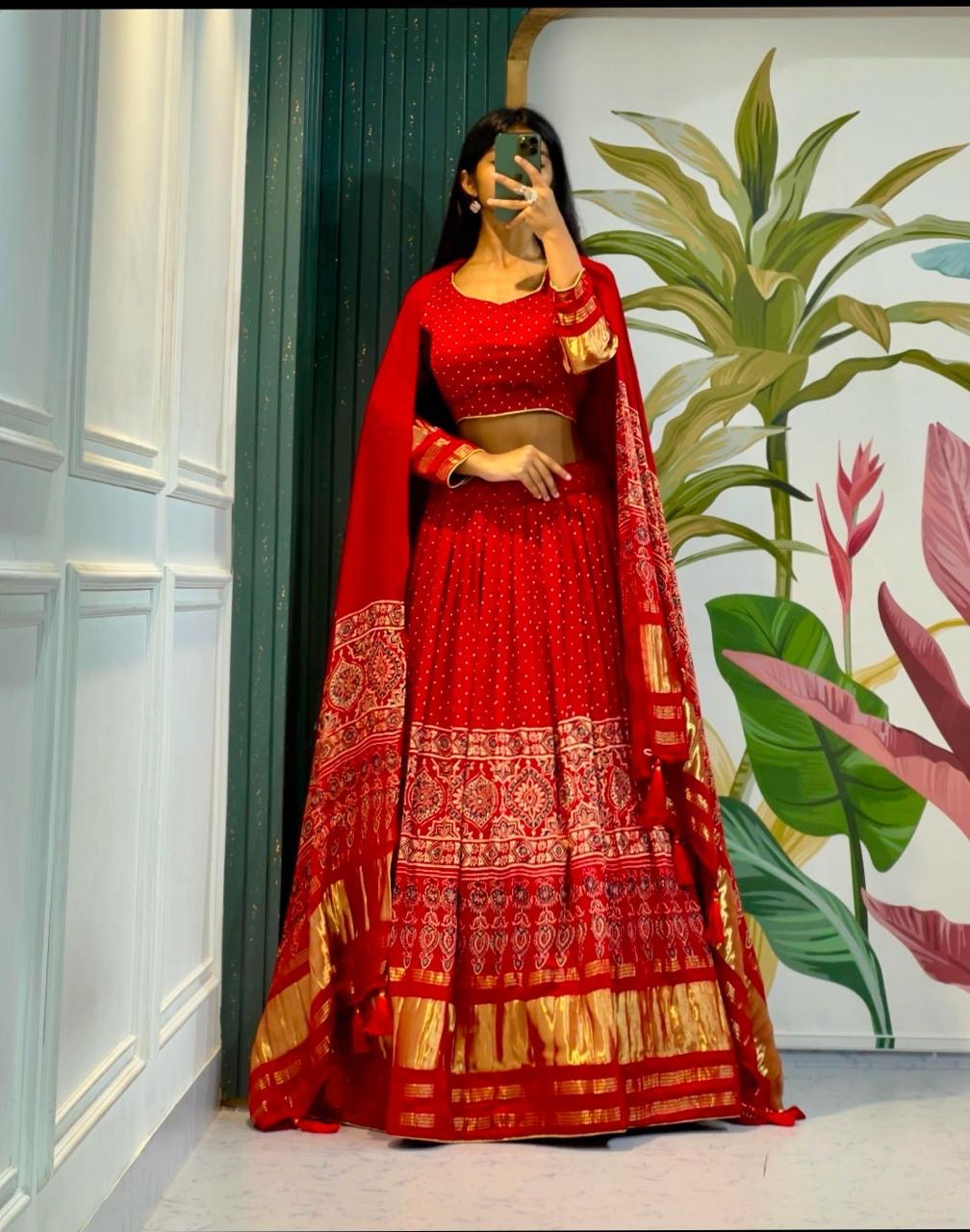 Gajji silk Ajrakh lehnga