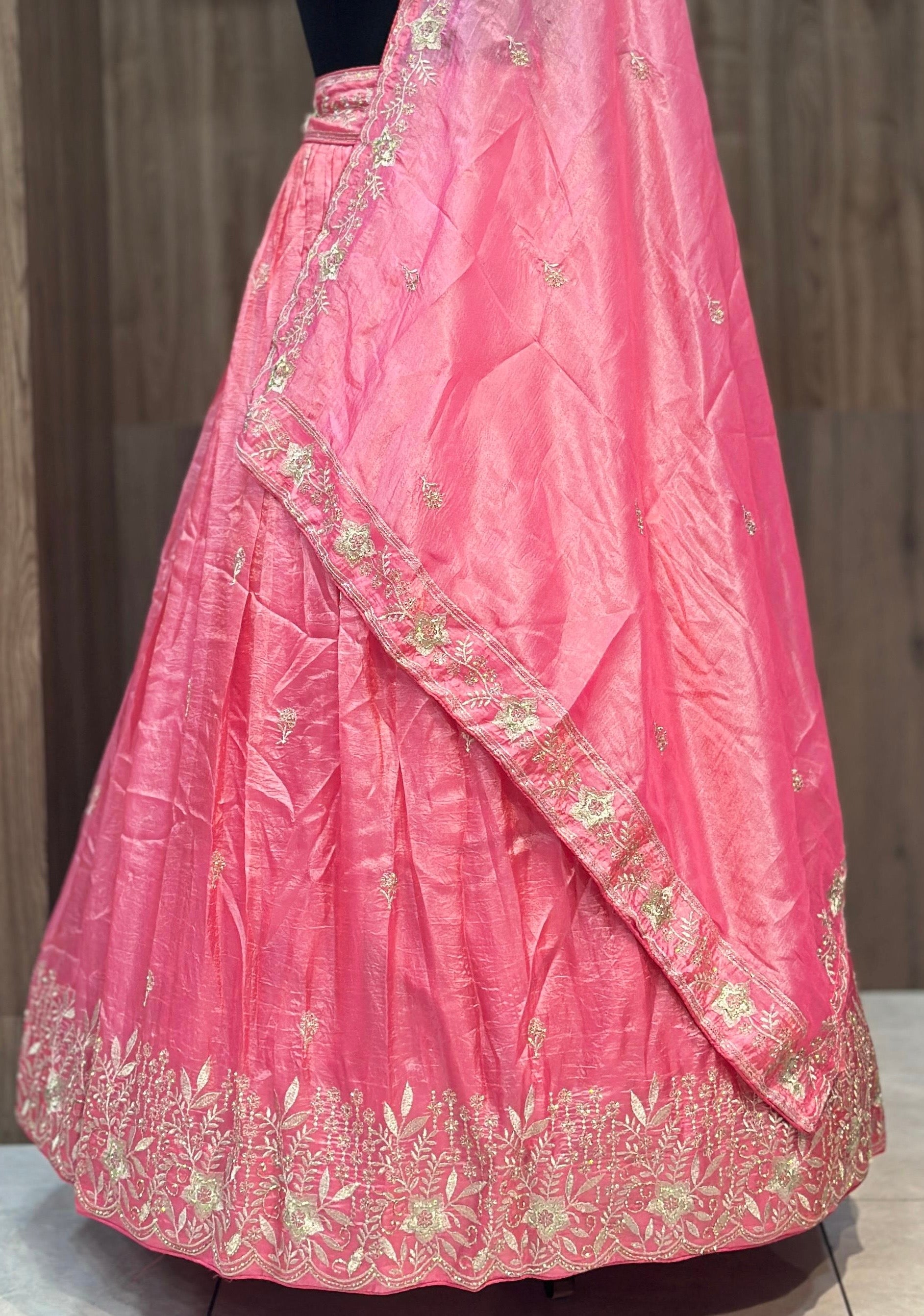 Crush fabric lehnga with sequins and khatli work