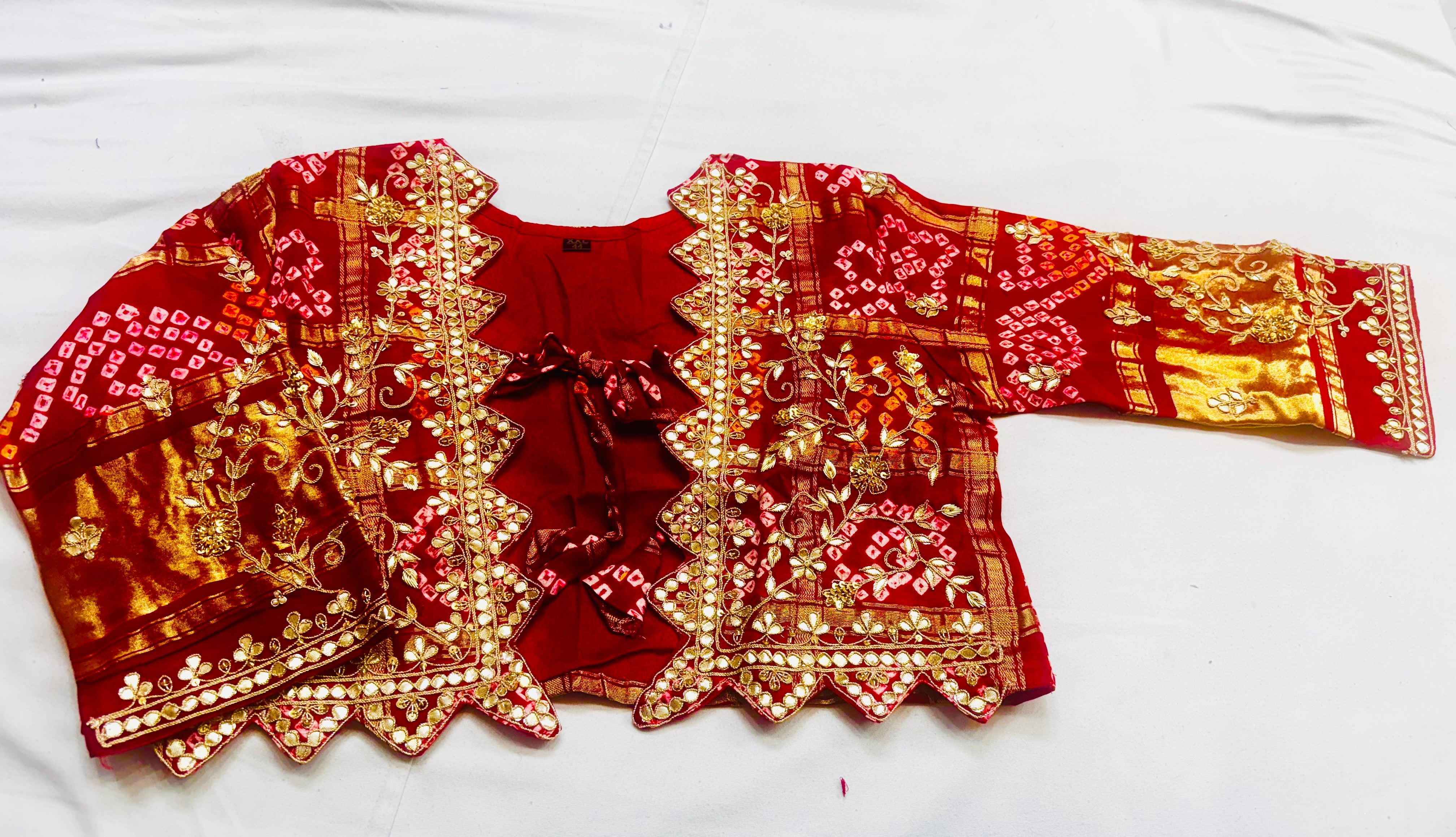 Pure gajji jacket cutwork blouse with handwork of marodi and zardosi
