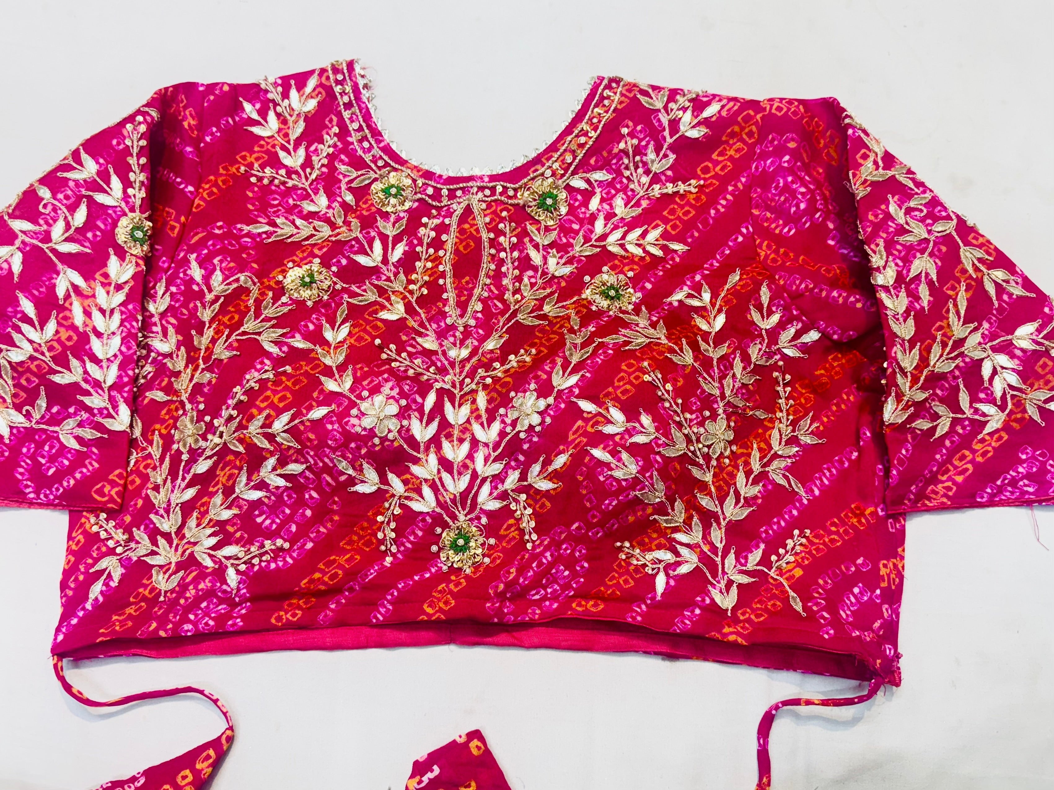 Rani Pure Ojariya hand Bhandhej blouse stitched