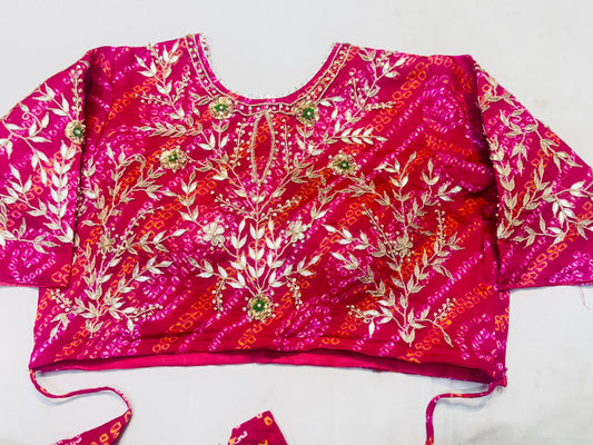 Rani Pure Ojariya hand Bhandhej blouse stitched