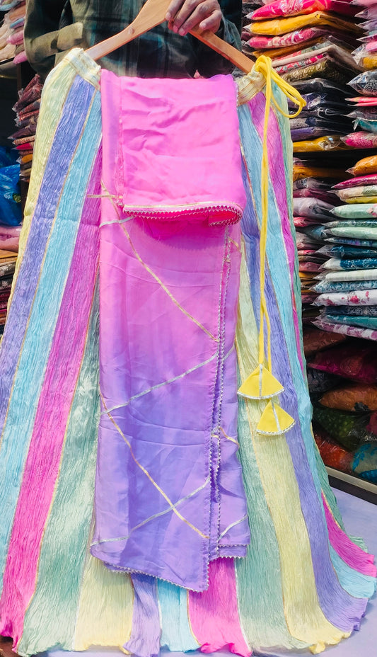 Beautiful pastel multi shade crush lehnga