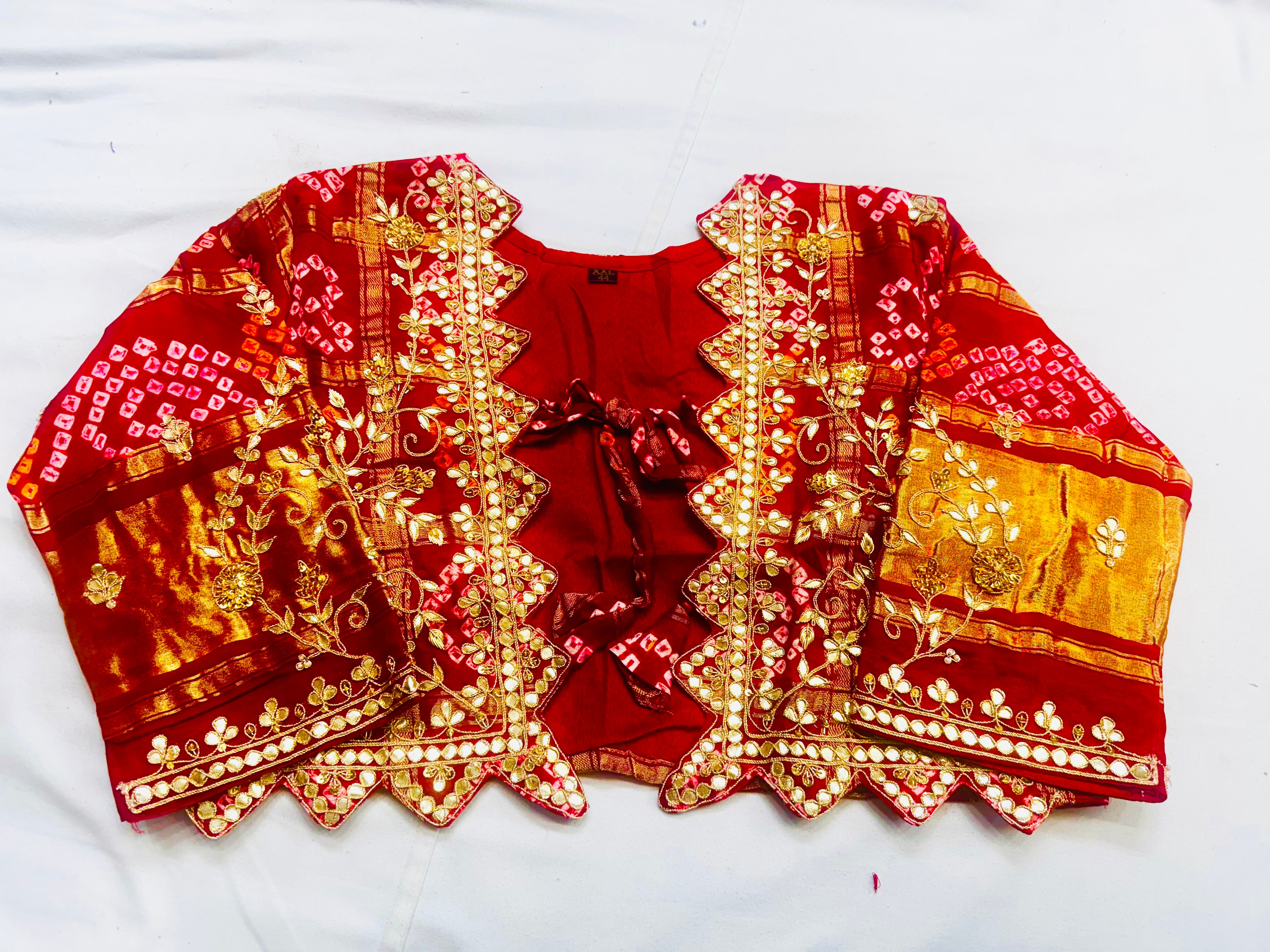 Pure gajji jacket cutwork blouse with handwork of marodi and zardosi