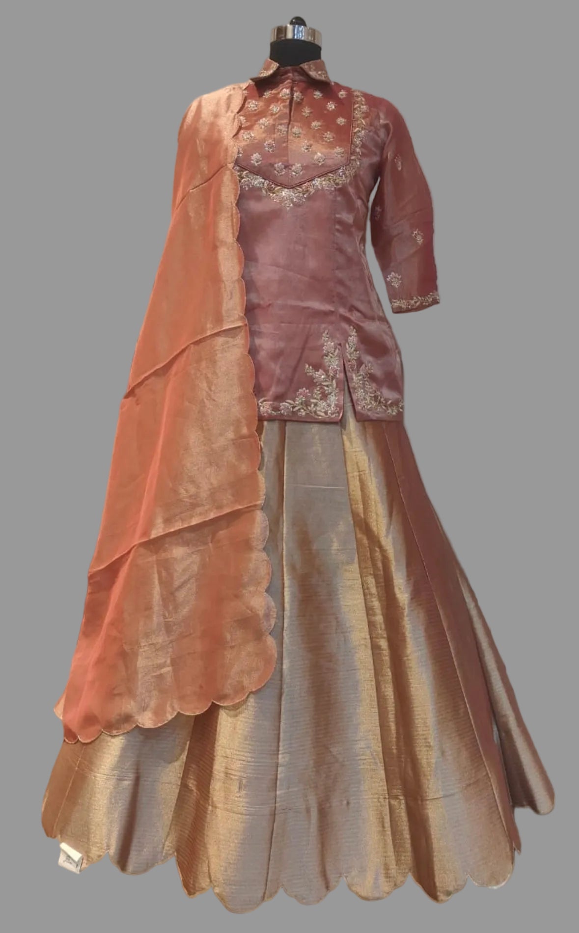 Beautiful shirt styled indowestern set with zardosi handwork