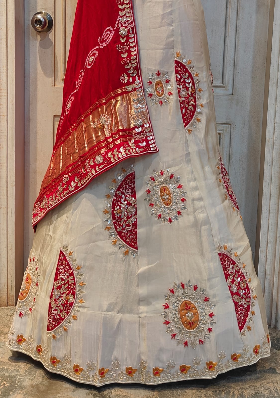Pure Tissue lehnga with zardosi handwork and cut patchwork with pure gajji dupatta
