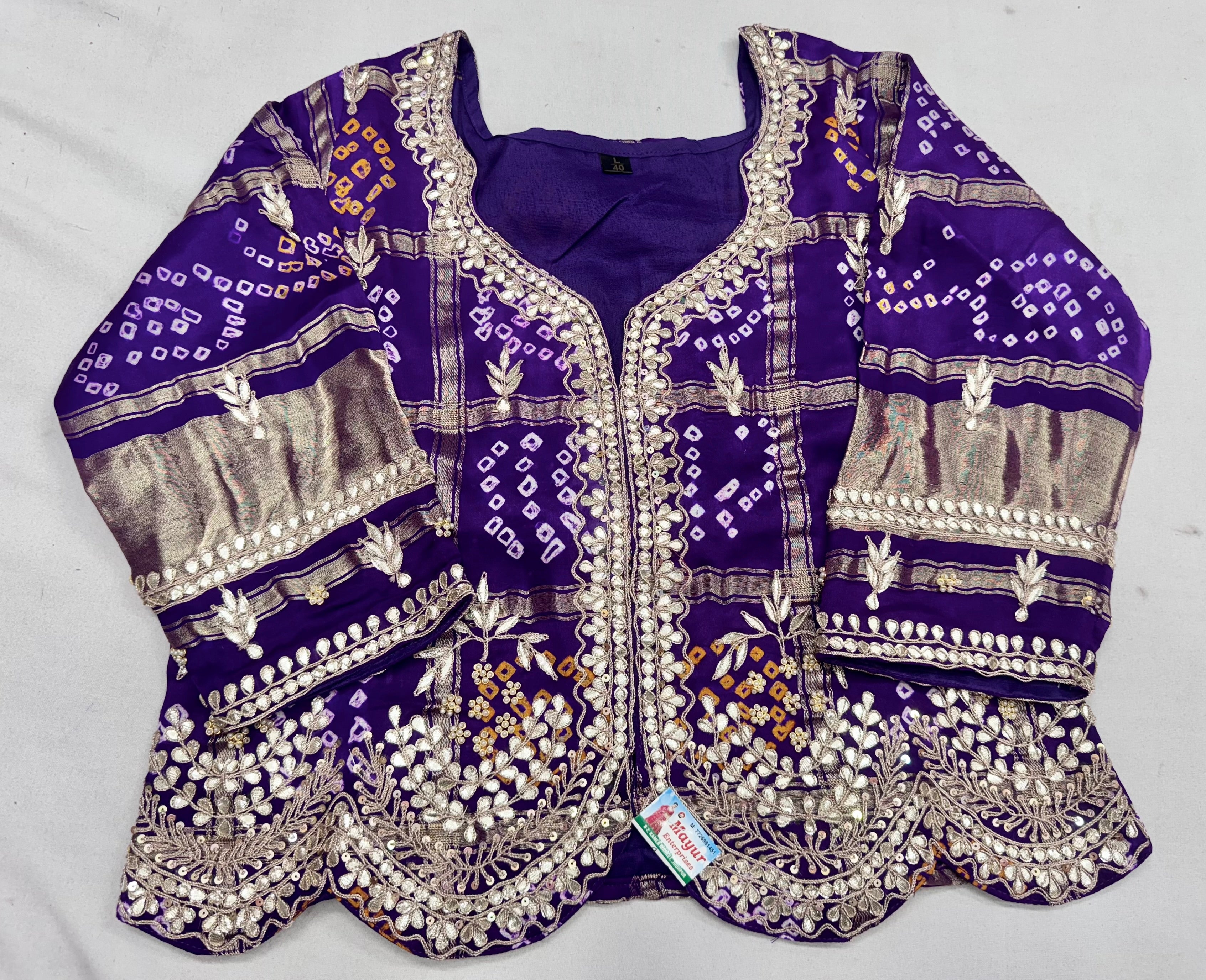 Pure gajji jacket blouse with handwork of marodi and zardosi