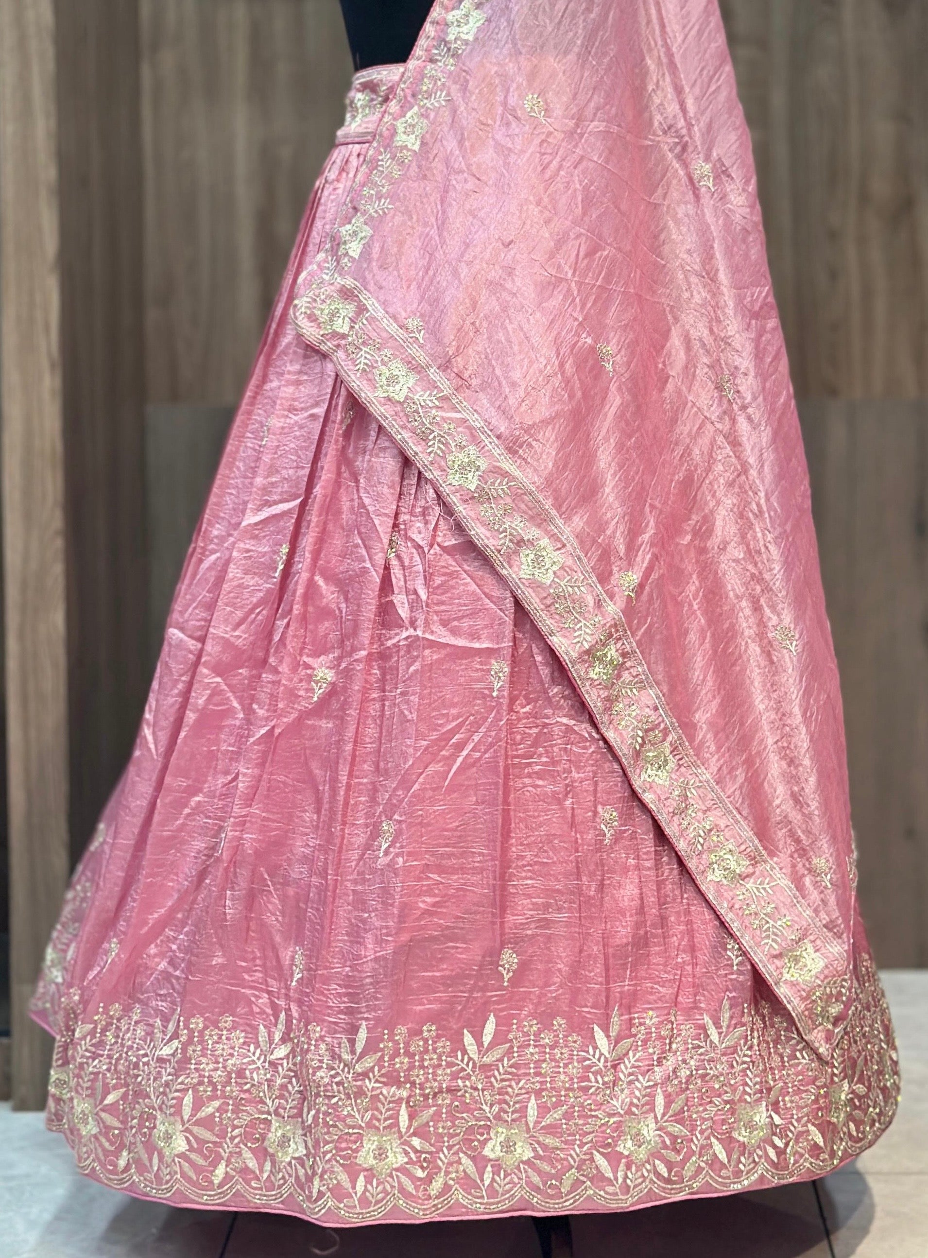 Crush fabric lehnga with sequins and khatli work