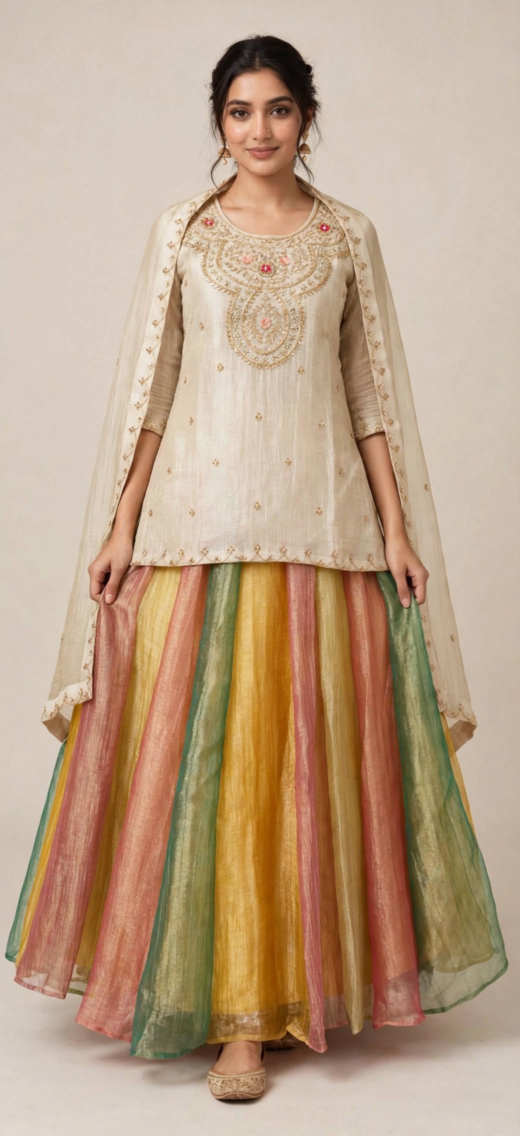 Pastel Rainbow tissue salsa indowestern