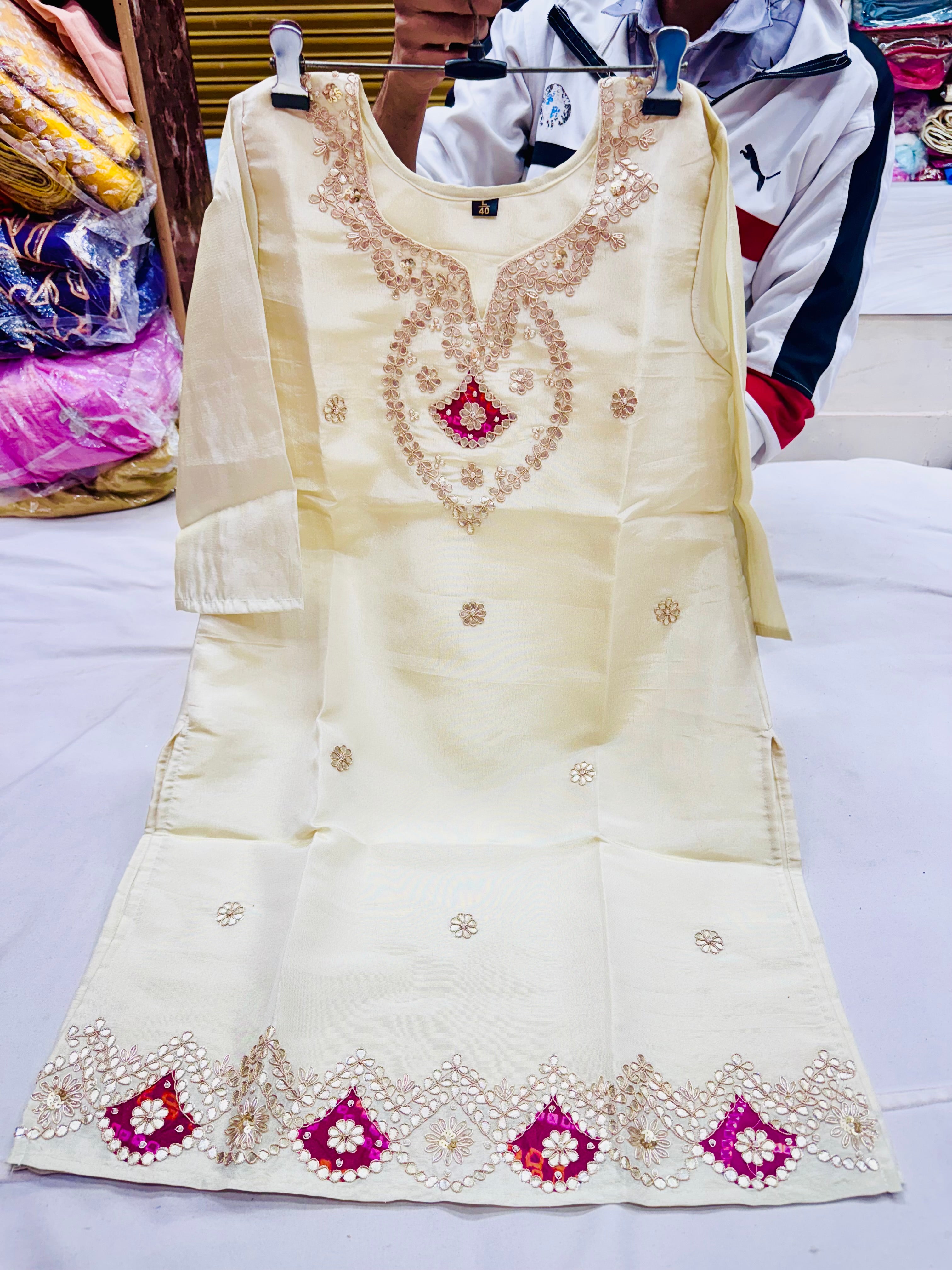 Pure tissue Kurtis with gajji patch work