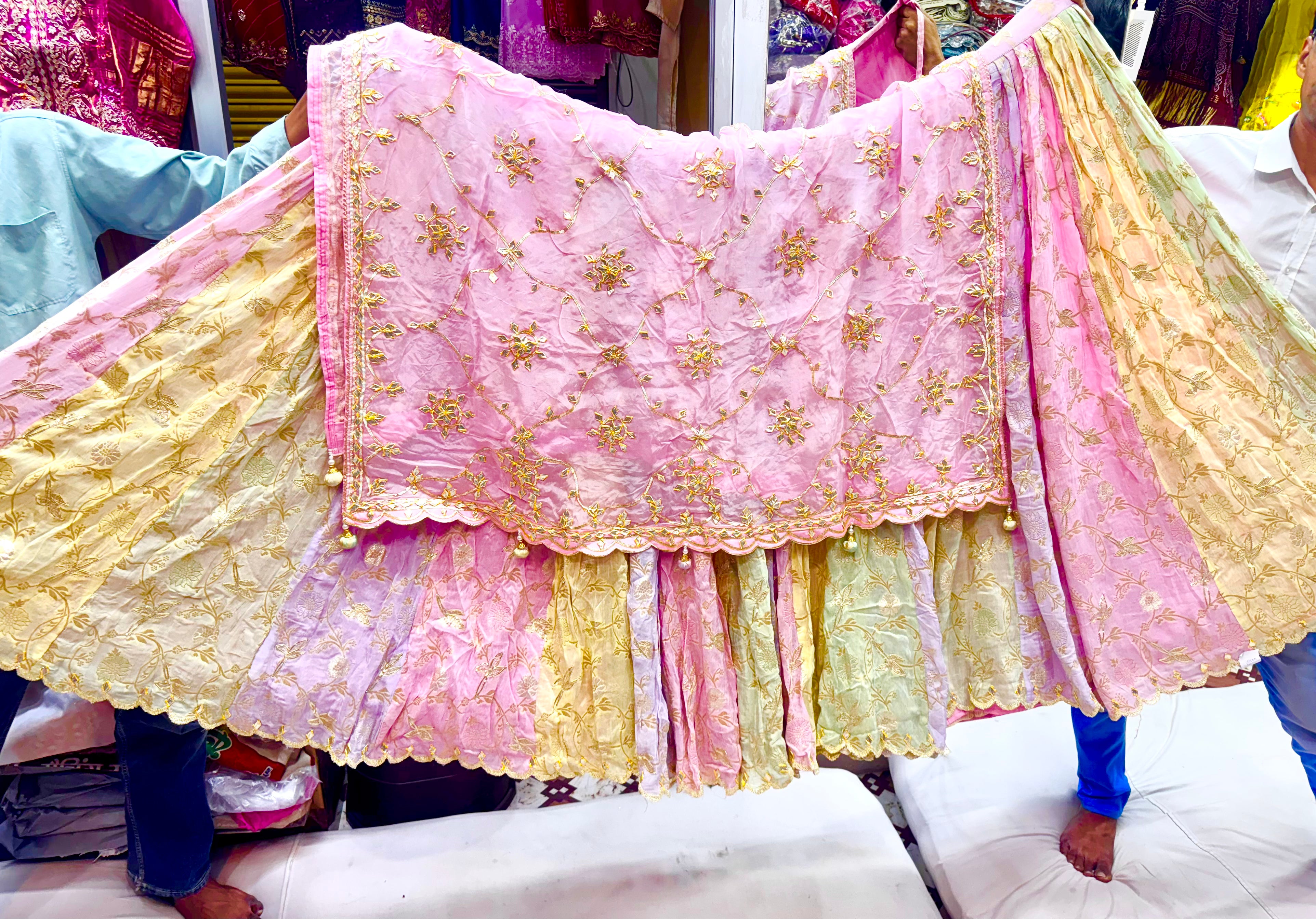 Multi colored lehnga on pure upada silk with weaving and kachipatti work