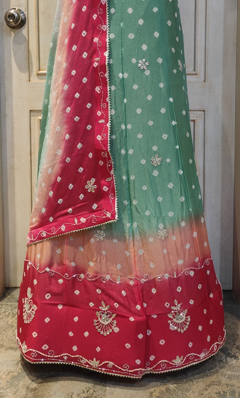 JODHPURI BHANDHEJ HANDWORK SHADED LEHNGA